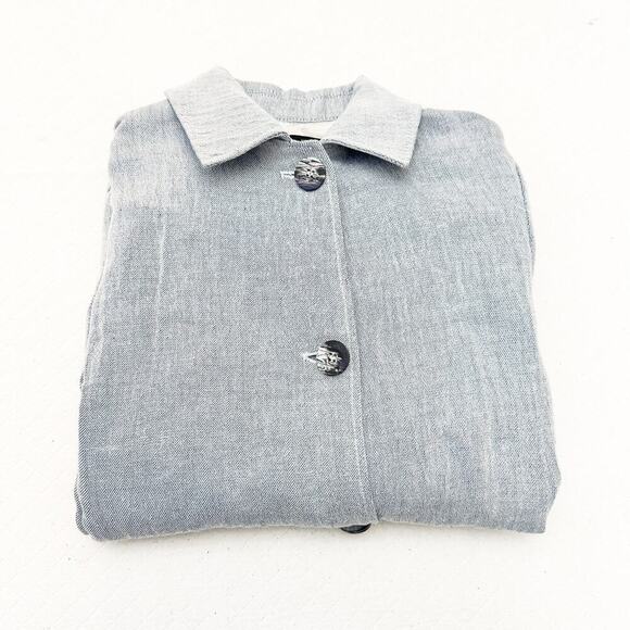 Zara Light Wash Button Down Linen-Cotton Blend Long Sleeve Dress Size Small - Picture 5 of 5